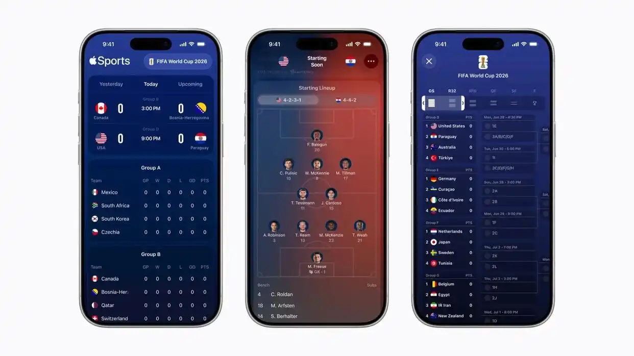 Apple Sports 扩张，配合2026世界杯，可查赛程对阵及晋级路径